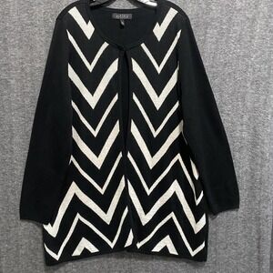 Kasper Cardigan Sweater Women 2X Black White Wool Blend Open Front Topper Office